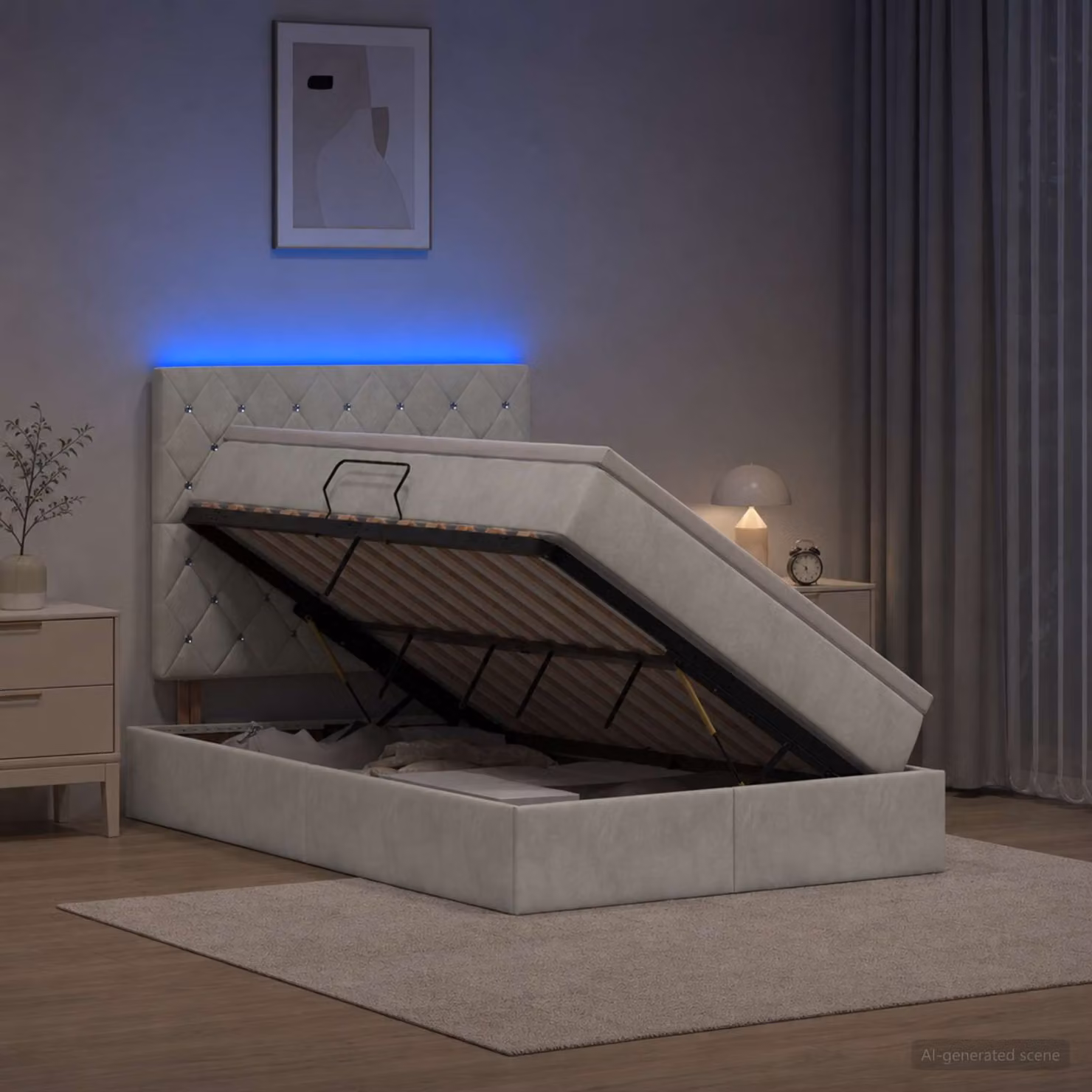 Letto con contenitore vidaXL in tessuto grigio con illuminazione LED e porta USB, L/P/H: 120 x 200 x 128 cm