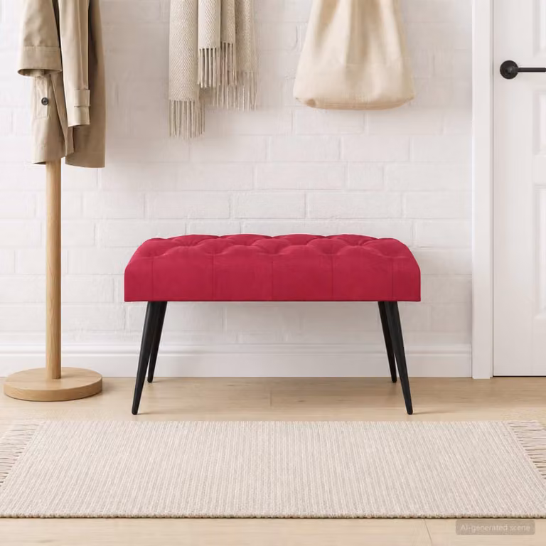 Panchina moderna vidaXL in velluto rosso con bottoni imbottiti L 80 x P 40 x H 46 cm