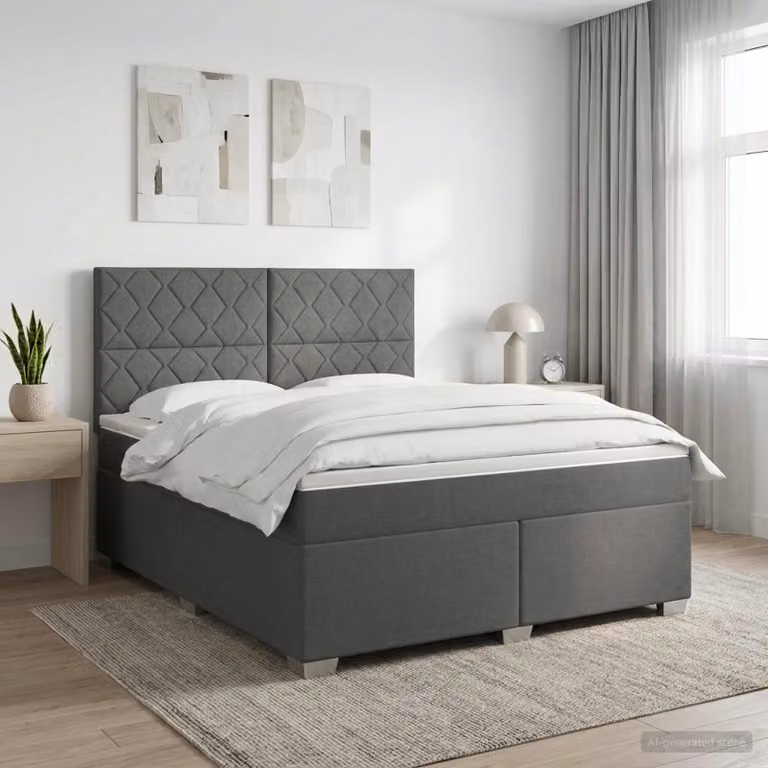 Letto box spring con materasso ibrido vidaXL Grigio e Bianco L/P/H: 160 x 200 x 140,5 cm
