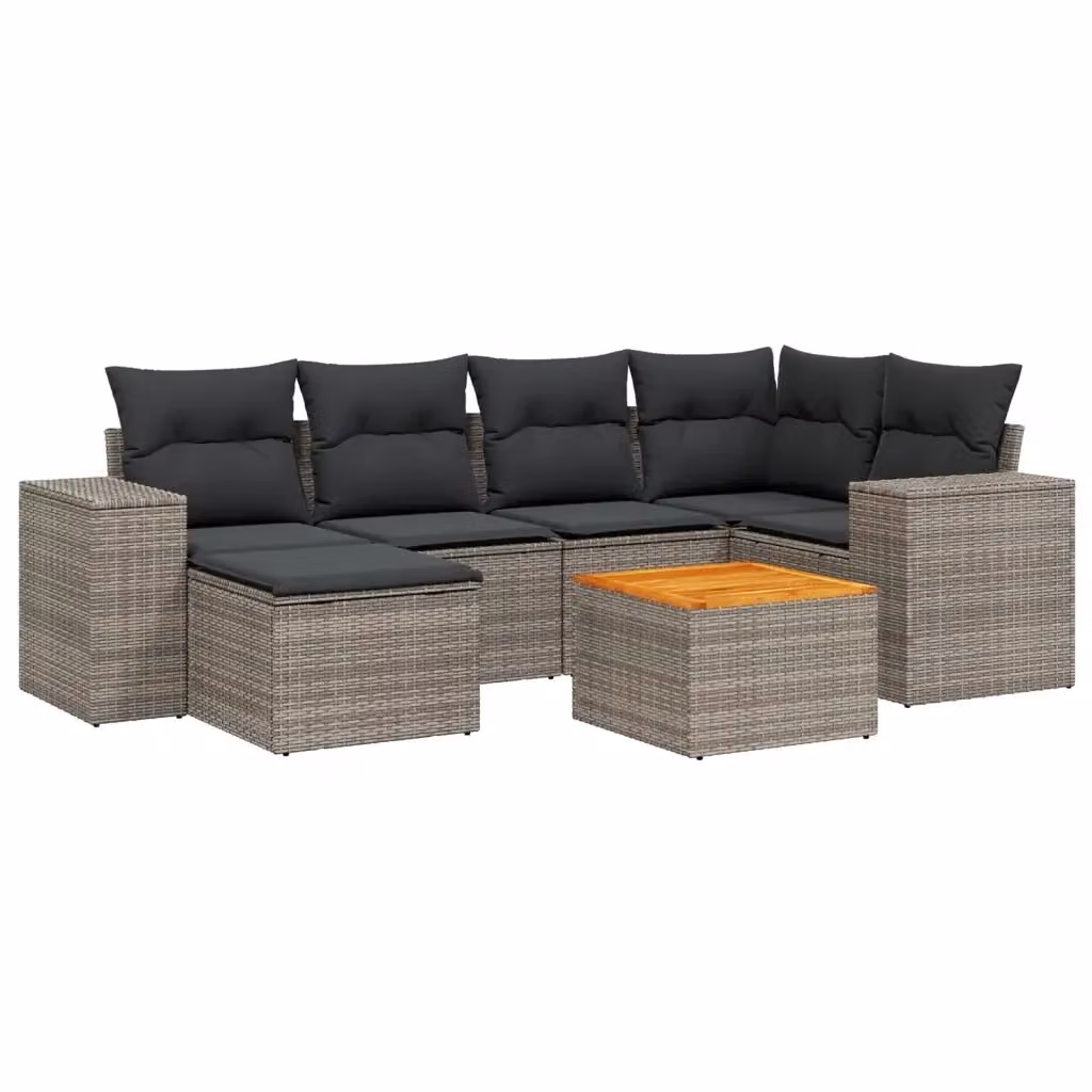 Set di divani da giardino vidaXL in polyrattan grigio con cuscini, componibile a L con tavolino e pouf – 2
