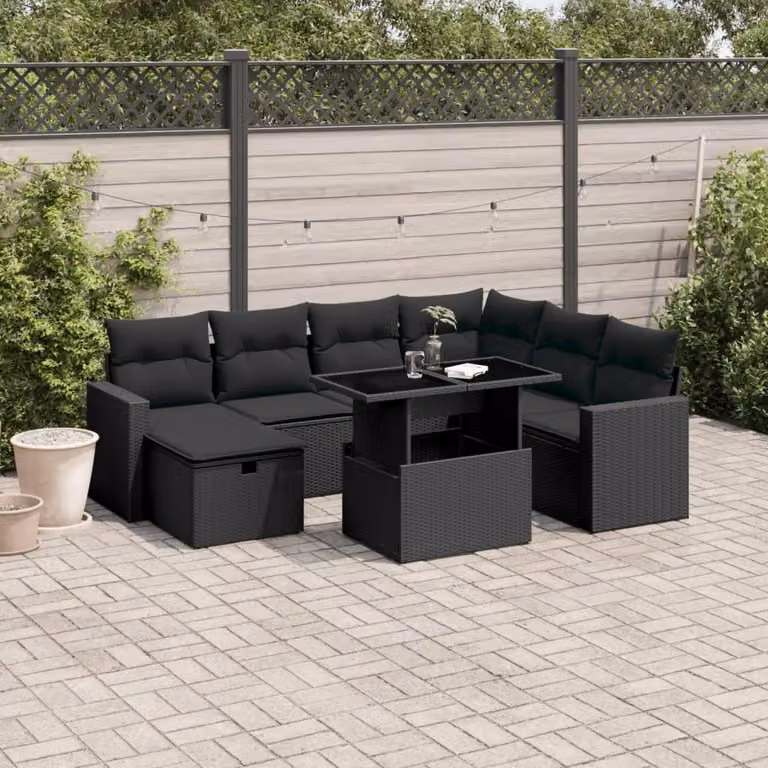 Maison Exclusive - Set da giardino 8 pezzi con cuscini in polyrattan nero