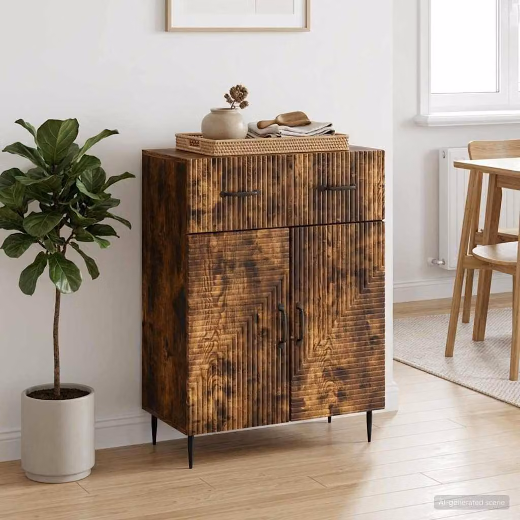 Credenza moderna vidaXL in legno ingegnerizzato e metallo, colore Rovere Fumo, L: 66 cm, P: 34,5 cm, H: 89,5 cm