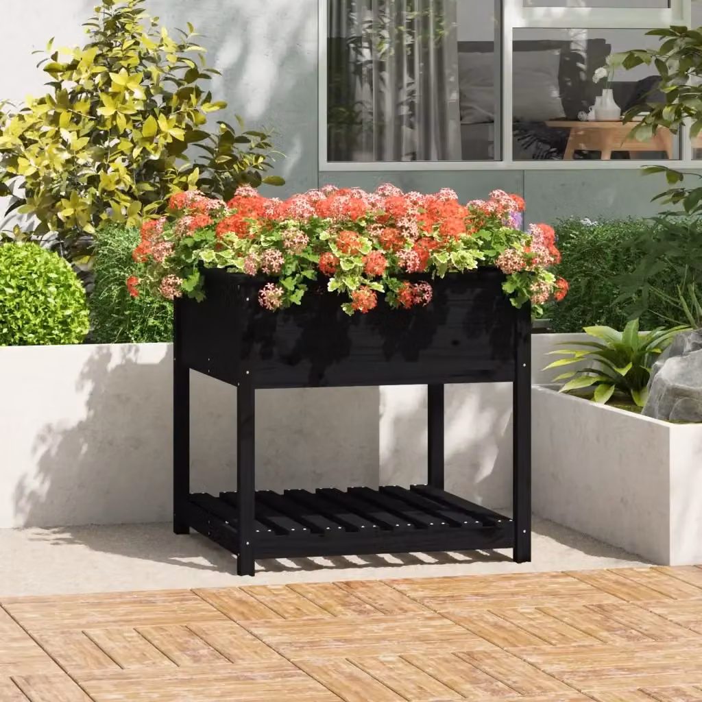 Fioriera a cassetta con mensola DESIGN IN in legno massello di pino nero L: 82,5 cm, P: 82,5 cm, H: 81 cm – 2