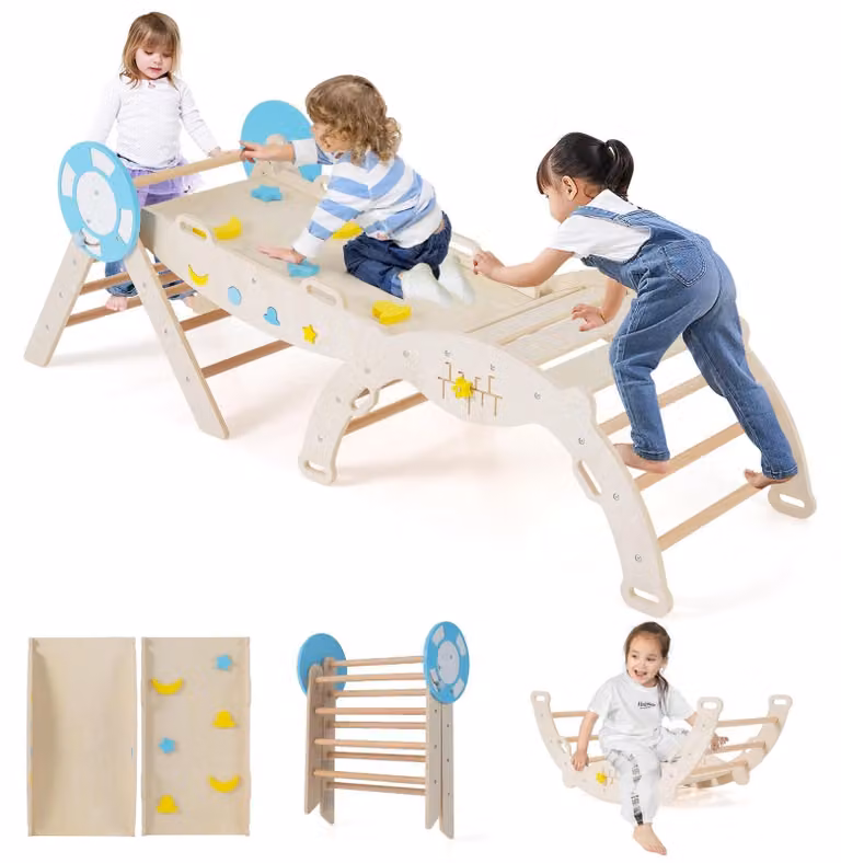Struttura da gioco indoor 7 in 1 FANTASK, set da arrampicata a triangolo con scivolo, per arrampicata
