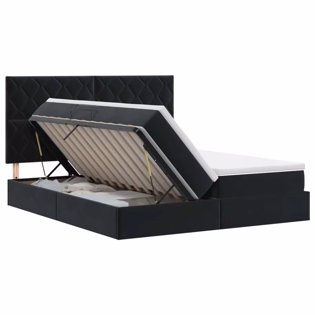 Letto con Contenitore Moderno vidaXL in Velluto Nero con Testiera Geometrica L/P/H: 200 x 200 x 140 cm – 2