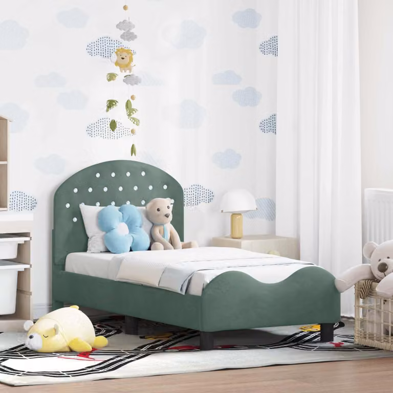 vidaXL Struttura letto per bambini moderna in legno e tessuto velluto verde L/P/H: 140 x 70 x 79 cm