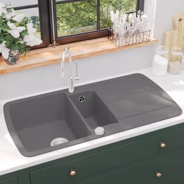 The Living Store Lavello in granito a doppia vasca grigio