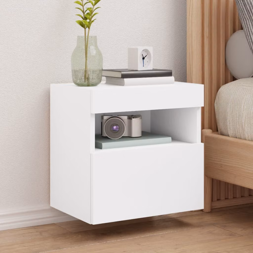 Mobile TV a parete vidaXL con luci LED integrate, Bianco, L 40 cm x P 30 cm x H 40 cm