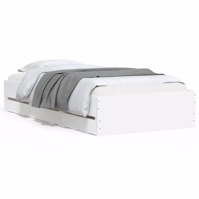 Letto singolo | Letto per adulti | Giroletto con Cassetti Bianco 90x200 cm in Legno Multistrato