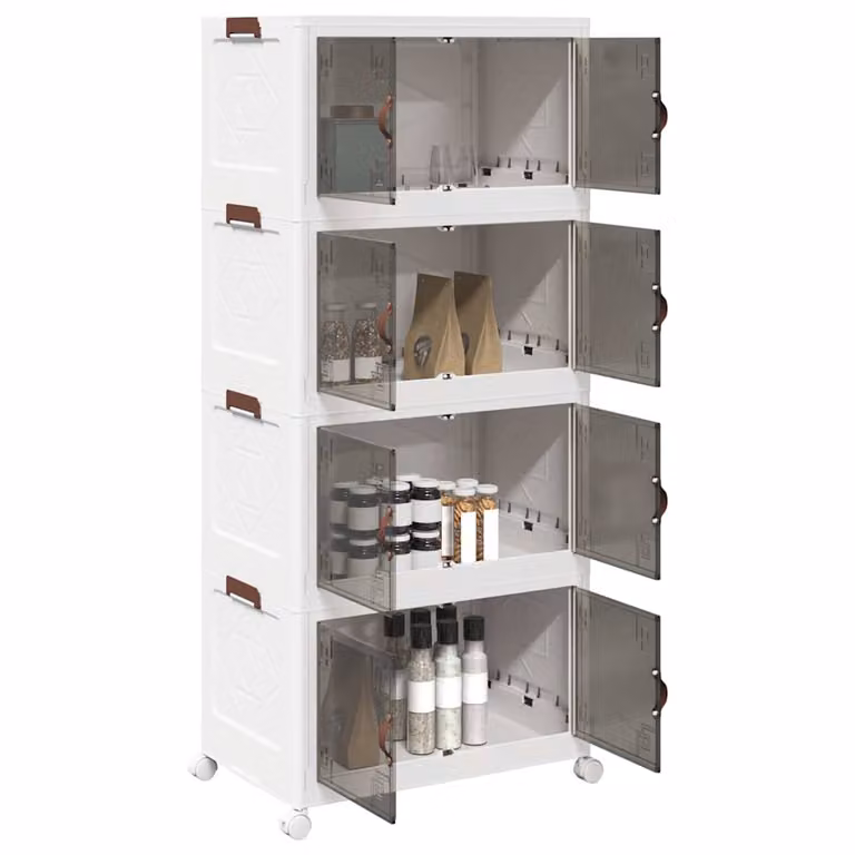 Scatola portaoggetti con ruote vidaXL a 4 livelli, disponibile in bianco o marrone, L 64 cm x P 40 cm x H 141,5 cm