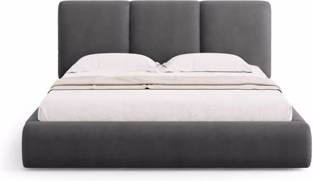 Letto con cassettone e testiera Nicolas di Cosmopolitan Design in ciniglia grigio scuro L/P: 200 x 200 cm