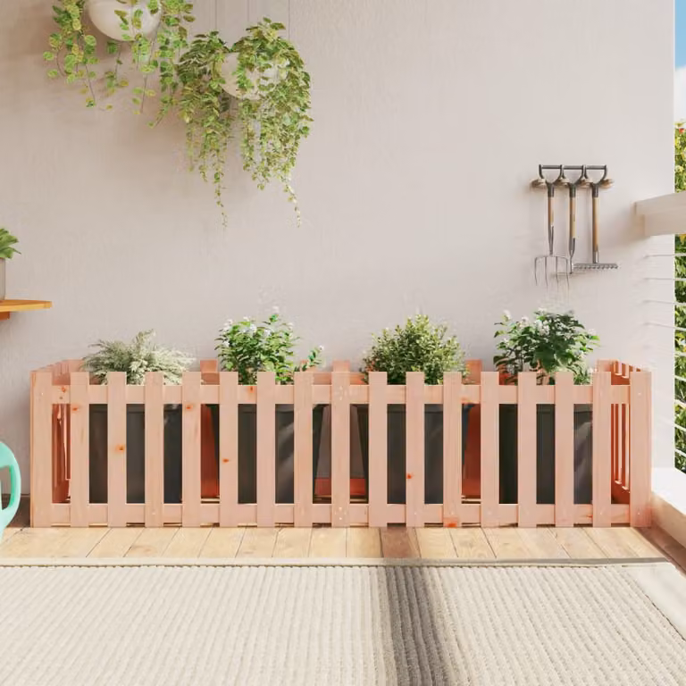 Fioriera da giardino con recinzione vidaXL in legno di Douglas massello, colore marrone, L 200 x P 50 x H 50 cm