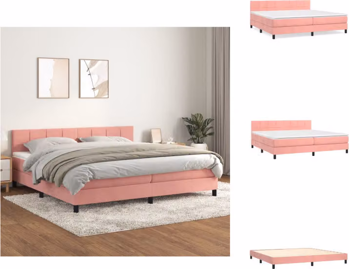 vidaXL Letto a molle con materasso rosa 200x200 cm in velluto - Letti & Reti