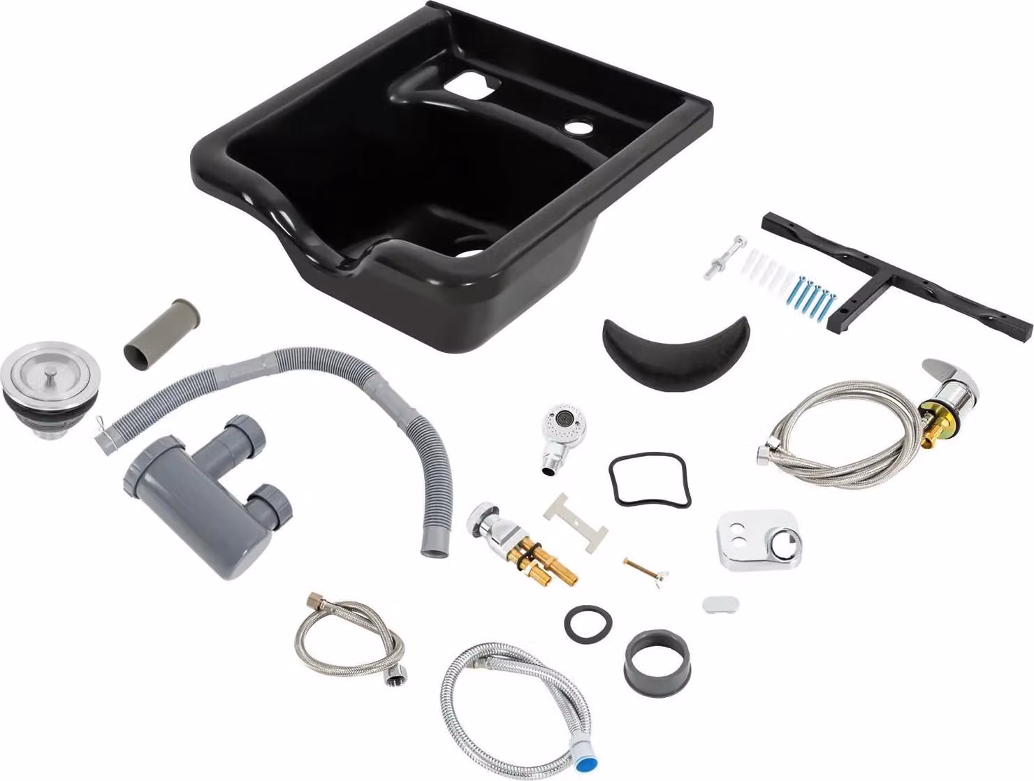 Lavabo shampoo a parete - Lavabo da parrucchiere - ABS - Tubo estensibile - Lavabo posteriore - Per saloni e uso domestico - Nero