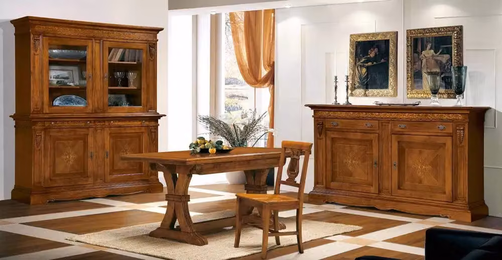 Cristalliera a 4 porte con ante in vetro e intarsi in legno Mobili 2G colore marrone L: 214 cm, P: 55 cm, H: 230 cm – 5