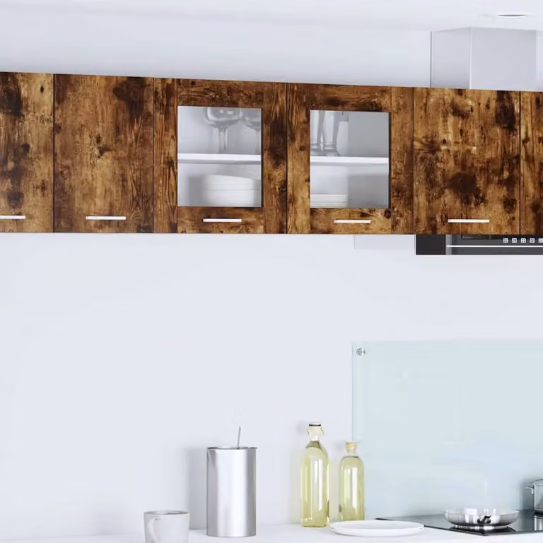 Armadio pensile da cucina moderno vidaXL con ante in vetro, Rovere e Bianco, L 80 x P 31 x H 40 cm