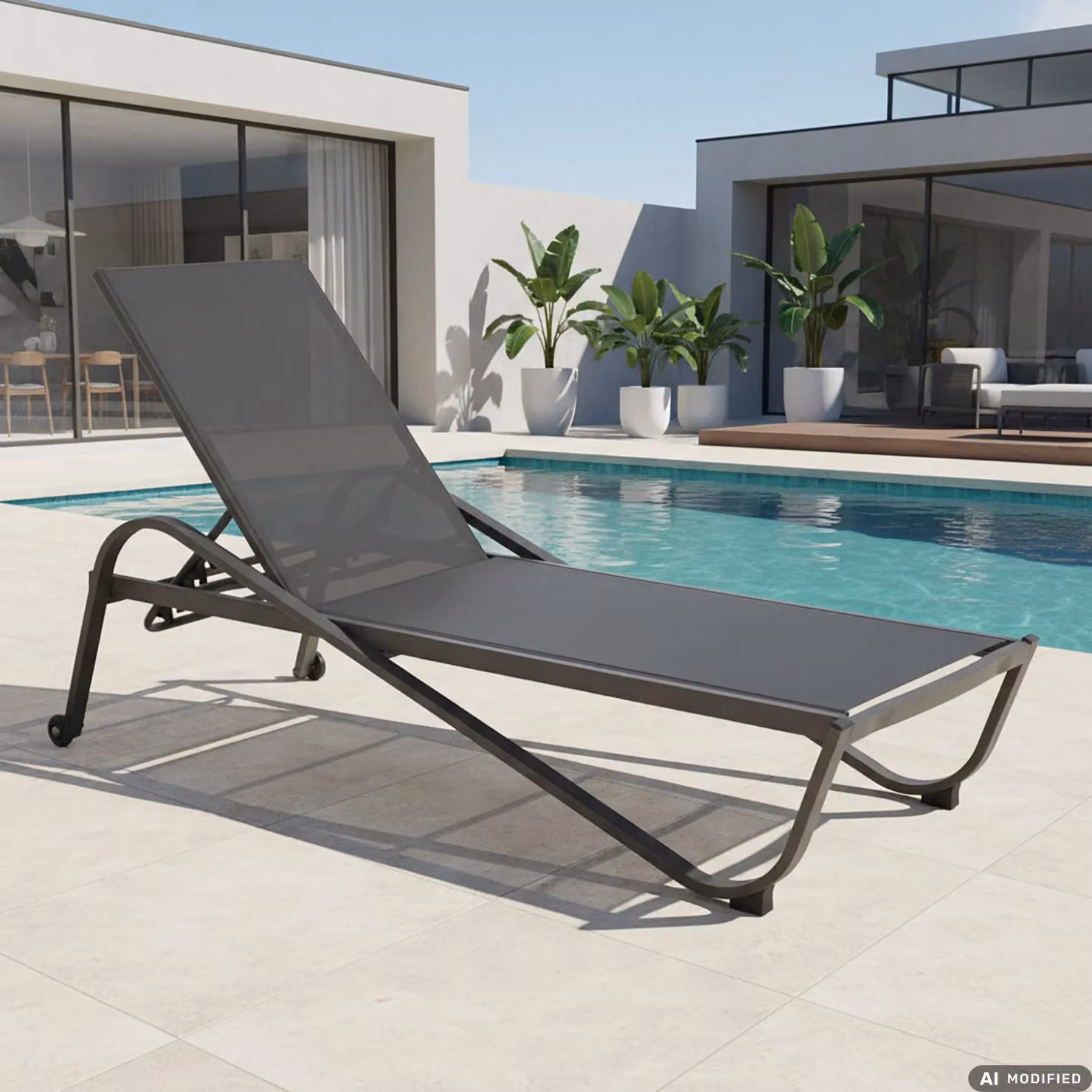 Vestiamo Casa Giardino Lettino Sdraio in Acciaio e Tessuto Antracite con Ruote e Schienale Regolabile H 33 x L 193 x P 73 cm – 2