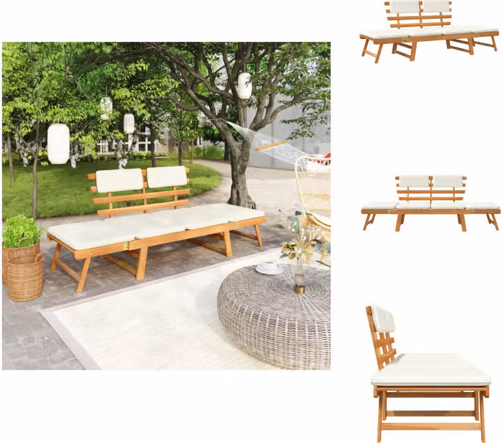vidaXL Panca da giardino 2 in 1 con cuscini 190 cm in legno massiccio di acacia - Panche da giardino