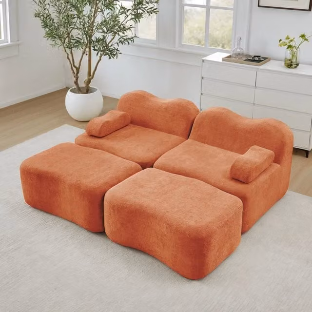 Divano Modulare 2 Posti con Ottomans ¨C MINIMAL ¨C Arancione, Tessuto, Braccioli Mobili
