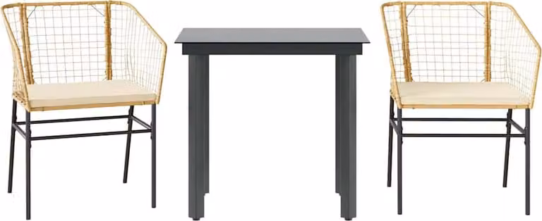 Set da Pranzo da Giardino 3pz con Cuscini Polyrattan Vetro
