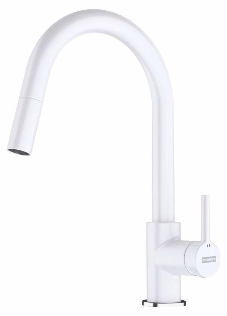 Miscelatore da cucina estraibile Lina, colore bianco polare, bocchetta a J, ottone