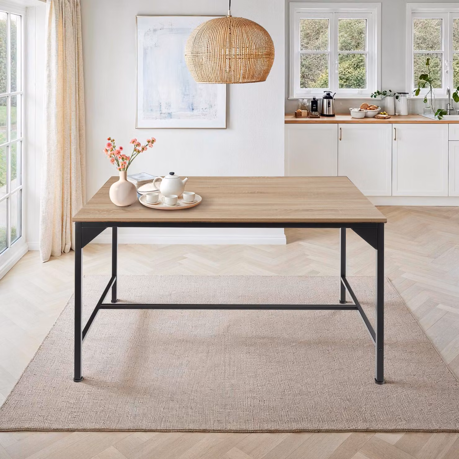 Tavolo da pranzo rettangolare industriale TecTake GmbH in legno rovere e metallo, colore marrone, L: 150 cm, P: 75 cm, H: 75 cm – 2