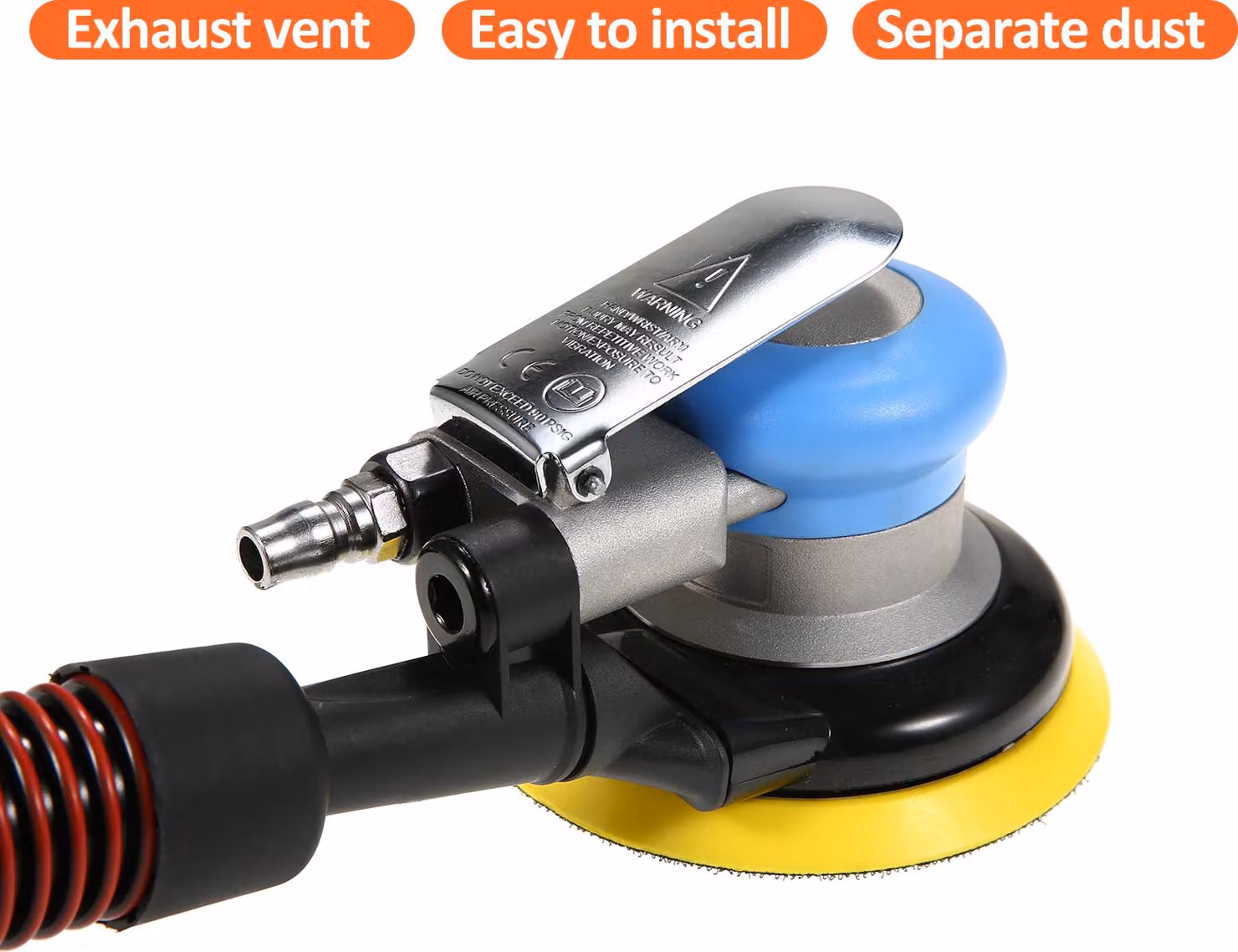 Levigatrice pneumatica da 5'' 12000 giri/min Palm Levigatura professionale ad aria compressa Levigatura per lavori su auto, metallo, legno e cera