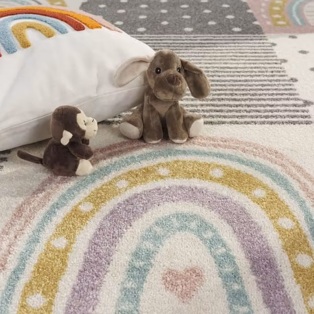 Tappeto per bambini Ninique rotondo a pois rosa, grigio, bianco e multicolore, Diametro: 200 cm