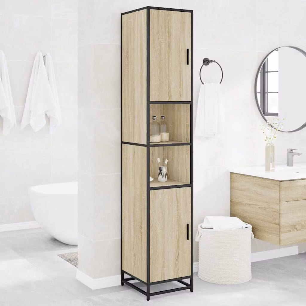 Mobile da bagno vidaXL in legno e metallo, colore marrone e beige, L: 35 cm, P: 37,5 cm, H: 188,5 cm