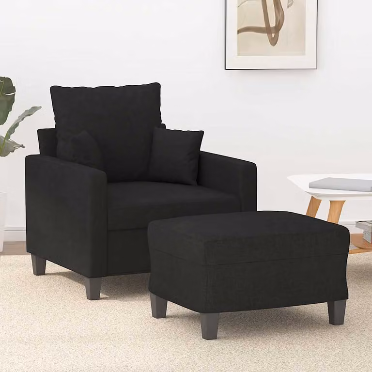 Poltrona con Poggiapiedi vidaXL in Tessuto Nero con Design Moderno per Soggiorno
