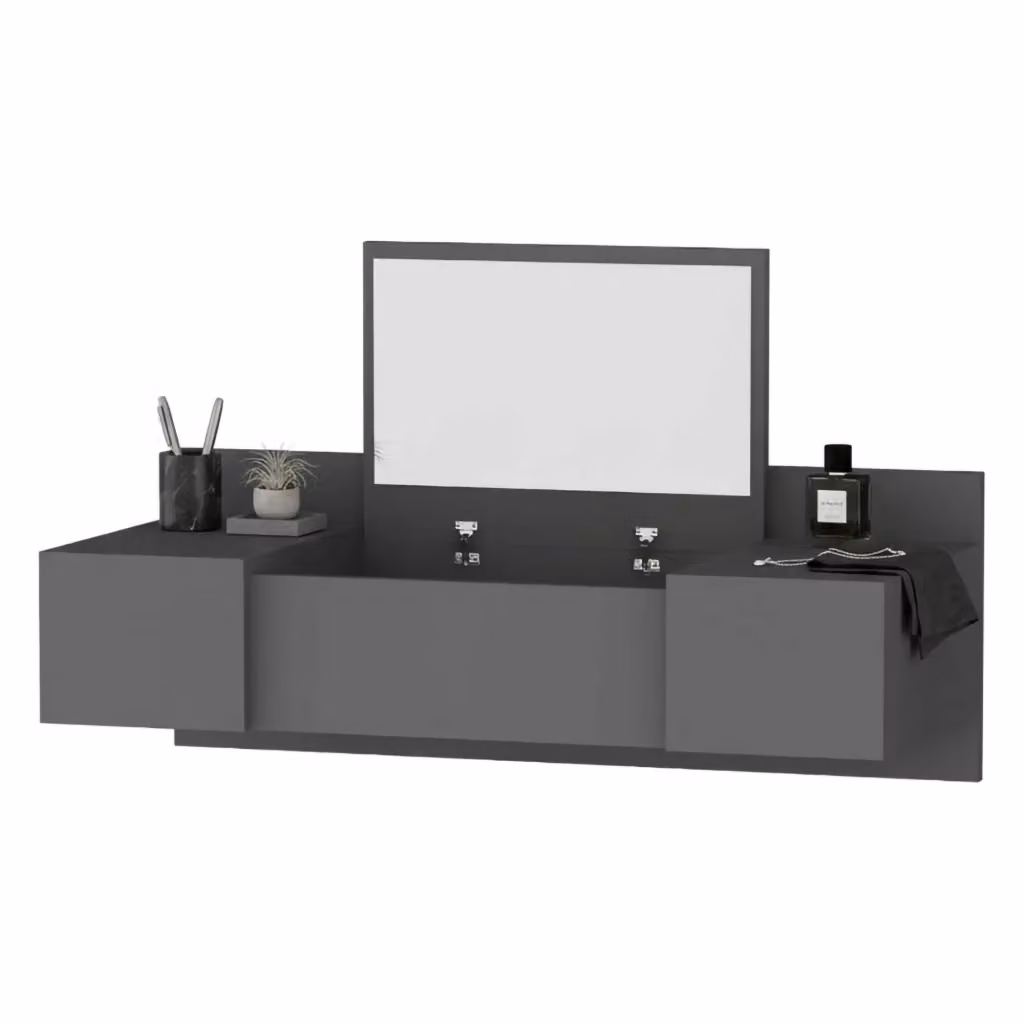 Toeletta con specchio DMORA moderna in legno nero opaco L: 100 cm, P: 39 cm, H: 33 cm – 2
