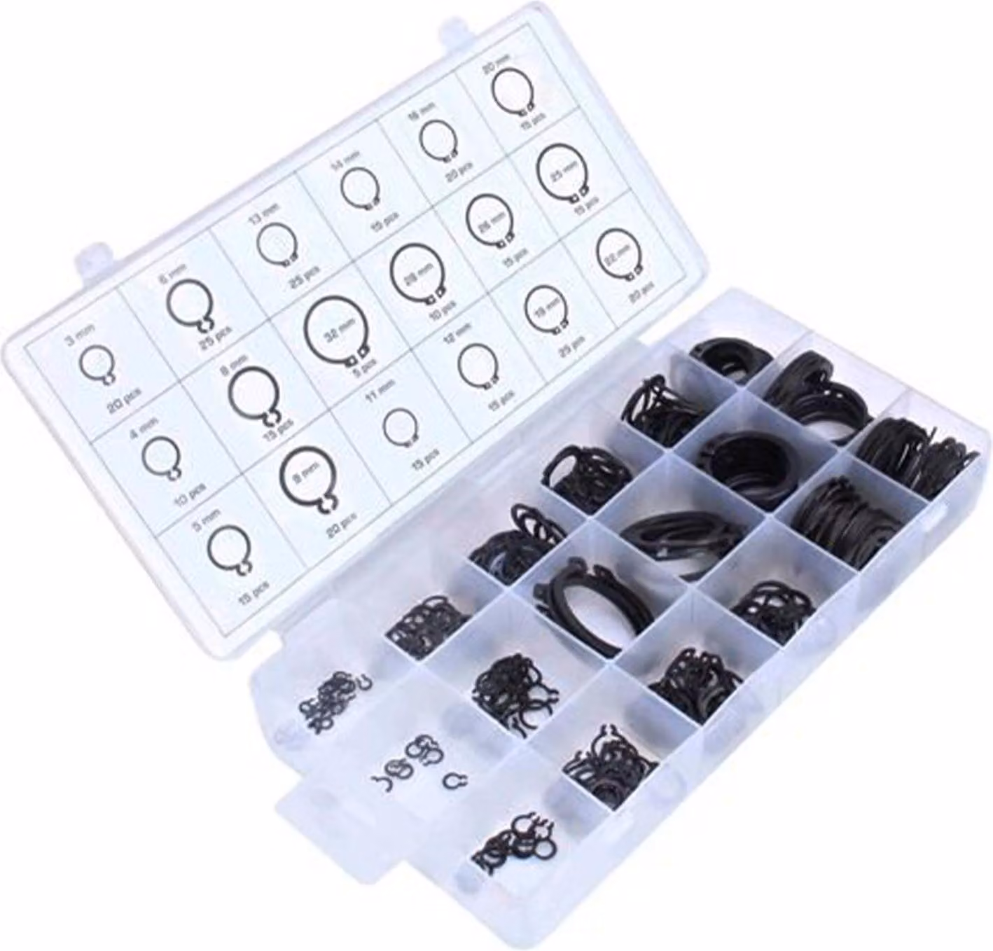 Set-kit anelli di sicurezza-di ritegno esterni Seeger, per il blocaggio esterno,4-32 mm 300 pezzi