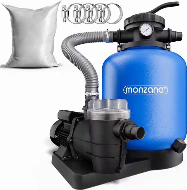 Sistema di filtraggio a sabbia Monzana con portata 13200 L/h in blu e nero