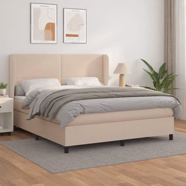 Letto a molle con materasso vidaXL in similpelle beige e bianco L/P: 160 x 200 cm