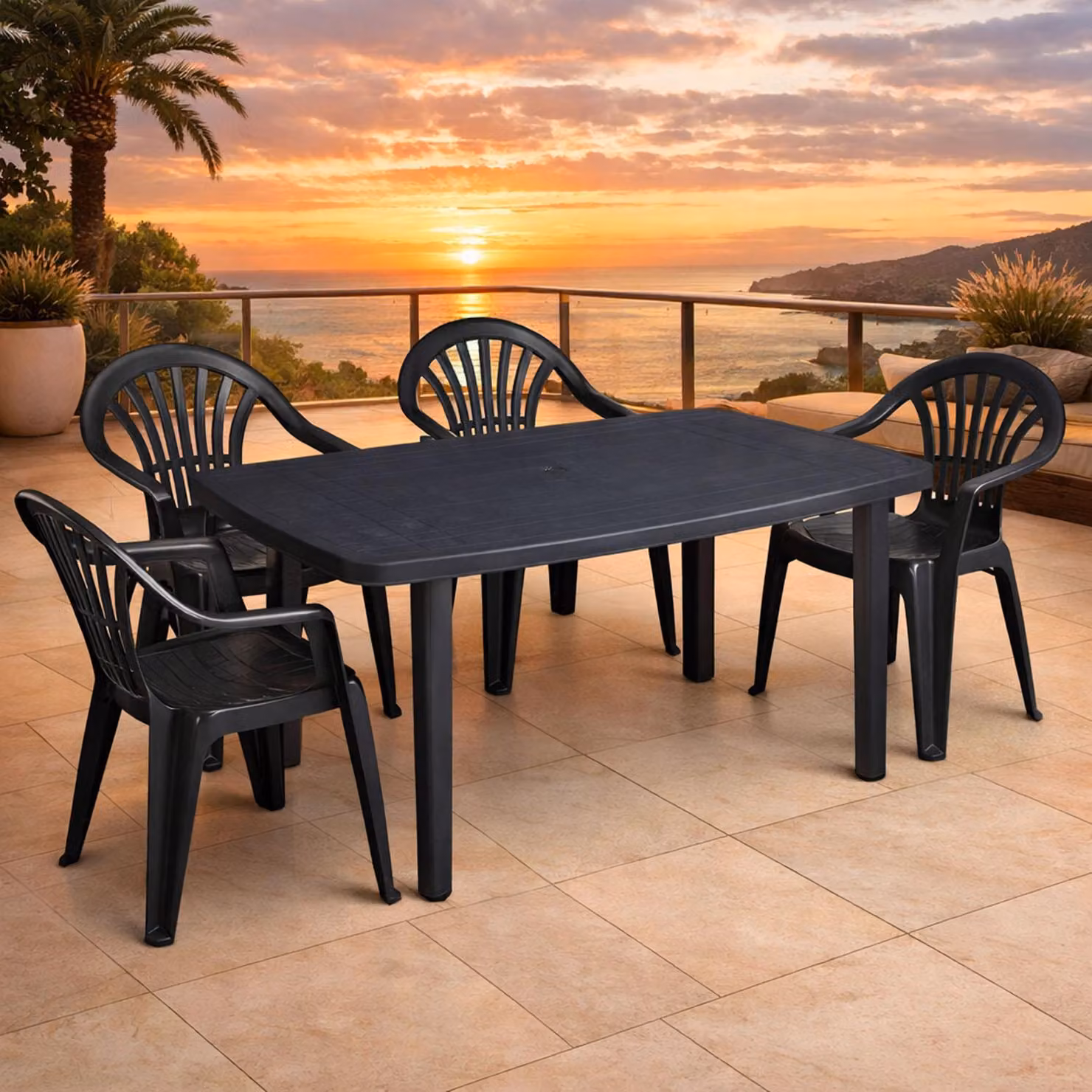 Set di sedute Set da giardino 5 pezzi Plastica Antracite