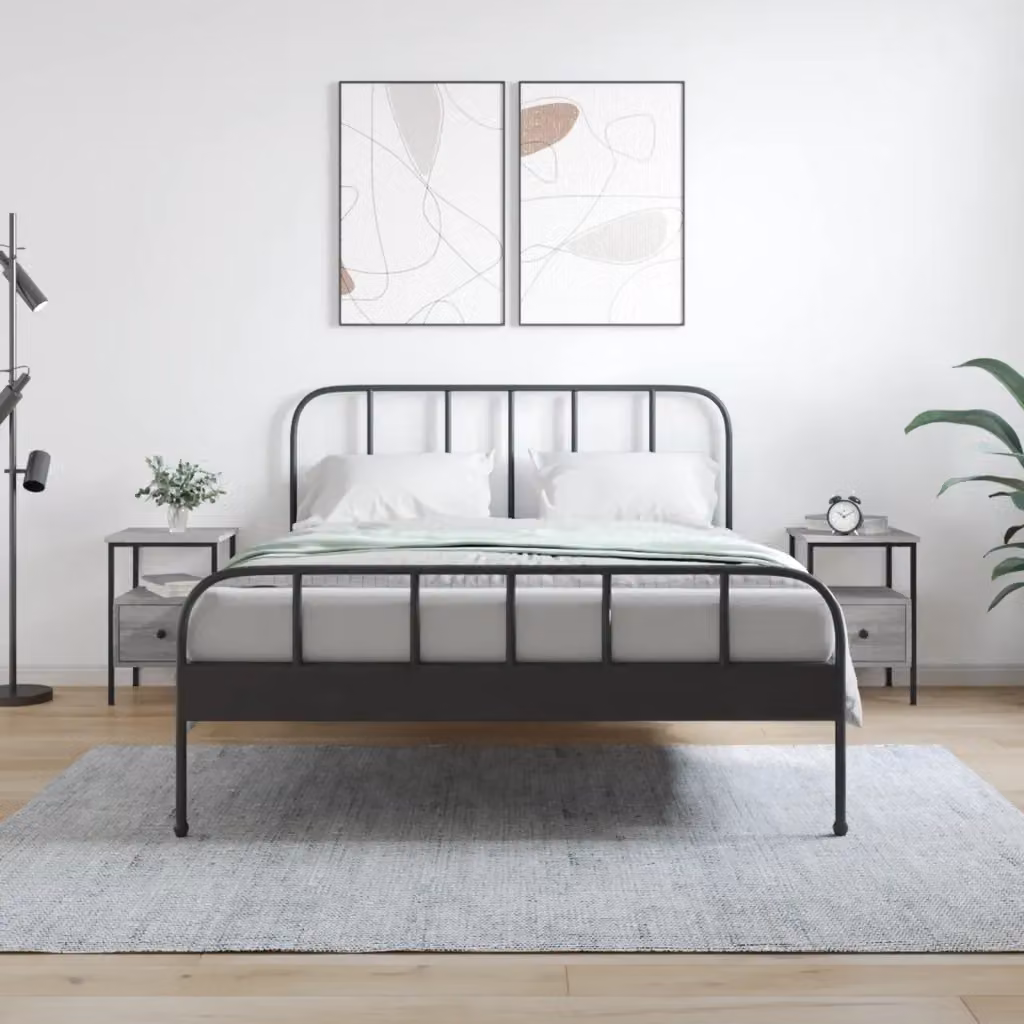Set di 2 comodini vidaXL in legno multistrato e metallo, colore grigio Sonoma, L 34 cm x P 36 cm x H 50 cm