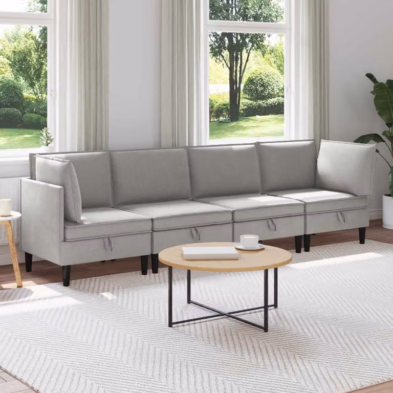 Set di mobili per il soggiorno vidaXL composto da 4 pezzi in tessuto grigio con design moderno a forma di L e orientamento a sinistra