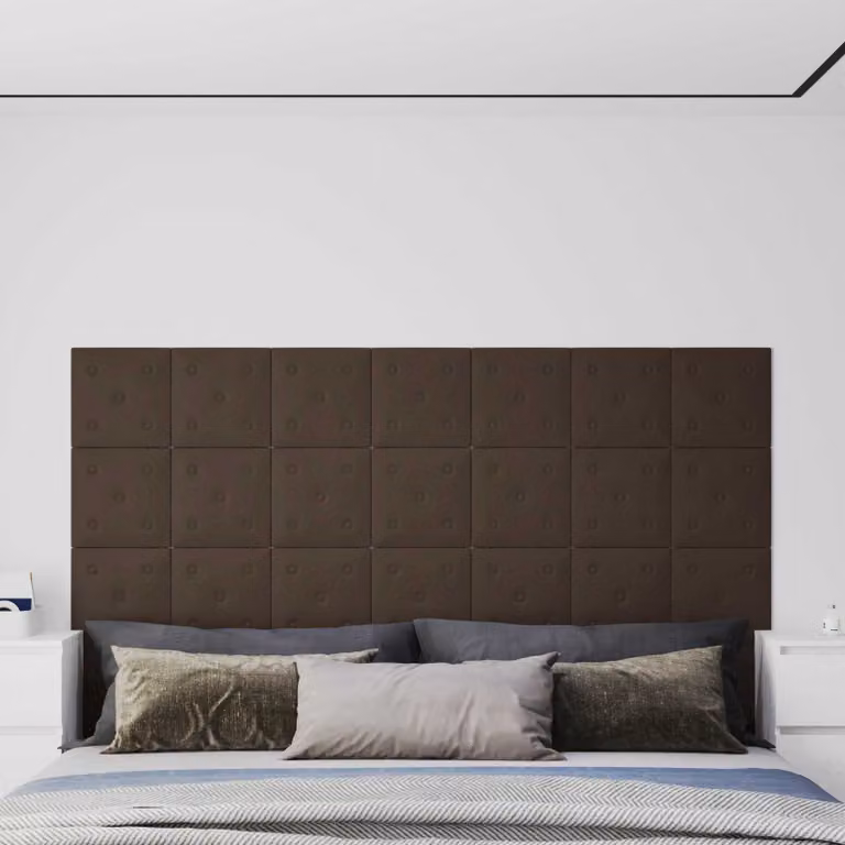 Set di 12 pannelli per testiera da parete vidaXL in pelle sintetica marrone con struttura in legno MDF