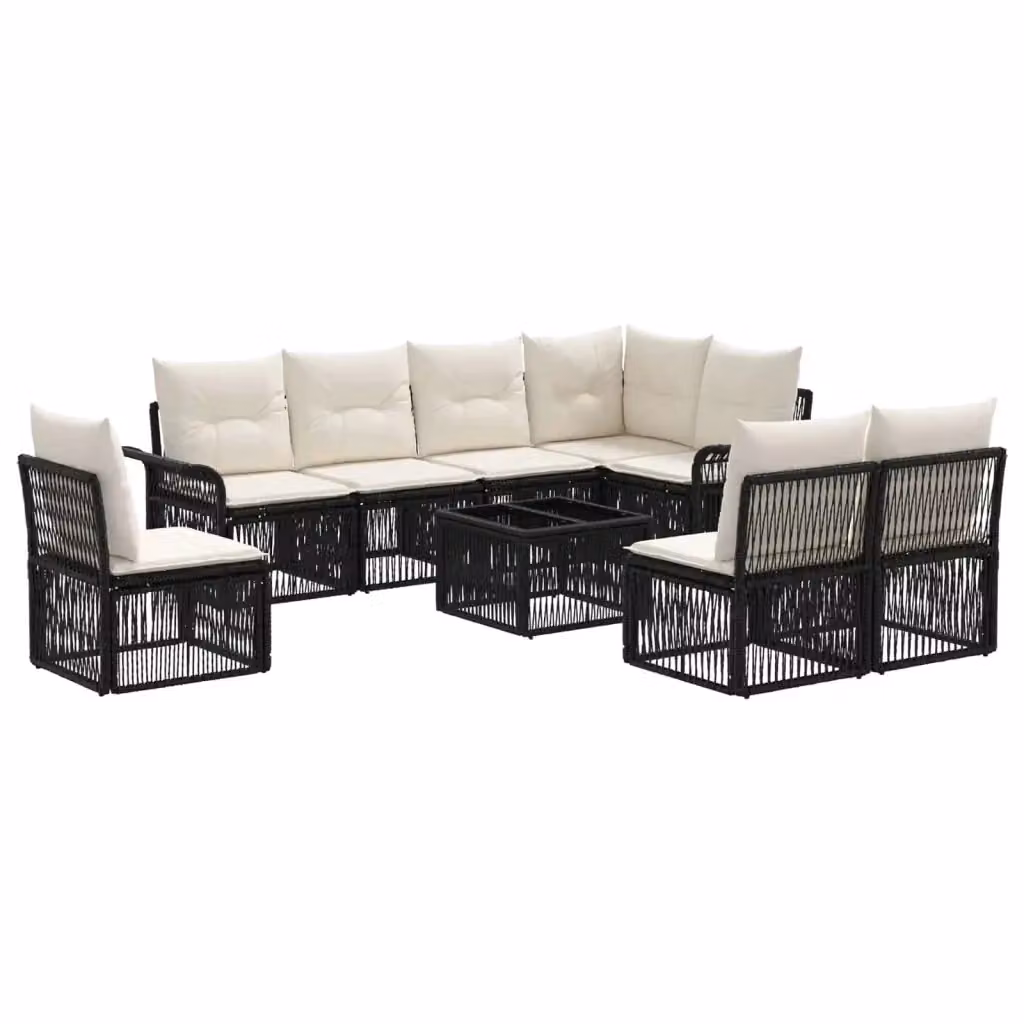 Set Divano da Giardino a Forma a U vidaXL in Polyrattan Nero con Cuscini e Tavolino da Caffè – 2