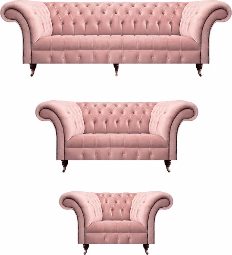 Chesterfield Sofa Set Polstermöbel 2x Sofas Rosa Sessel Wohnzimmer