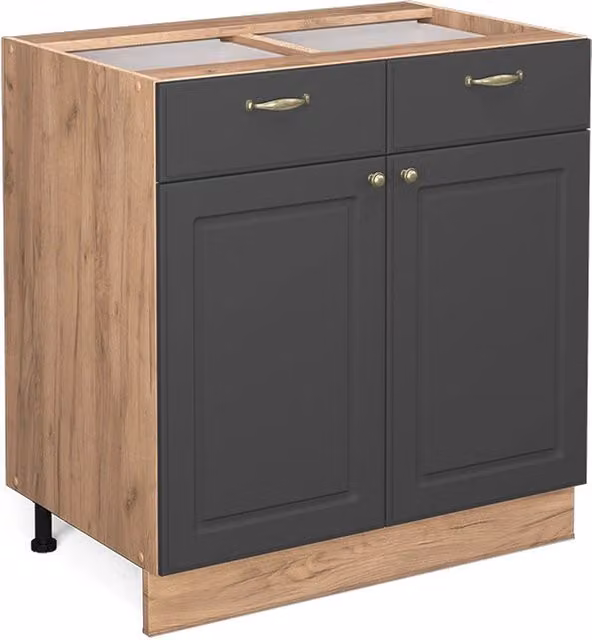 Mobiletto base per cucina Fame-Line Antracite-oro/Rovere dorato 80 cm senza piano di lavoro Vicco