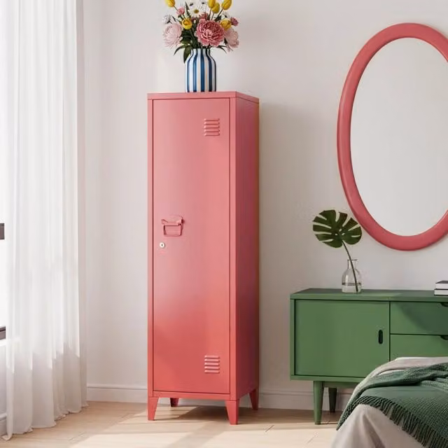 Armadio da ufficio in acciaio Kurikka en.casa, colore rosso anguria, con ante a battente e serratura, L/P/H: 38 x 38 x 137 cm – 1