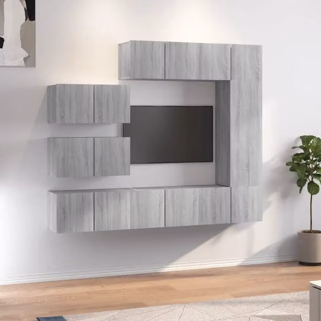 Set Mobili Porta TV 8 pz-Credenza per TV Grigio Sonoma in Legno Multistrato 987790