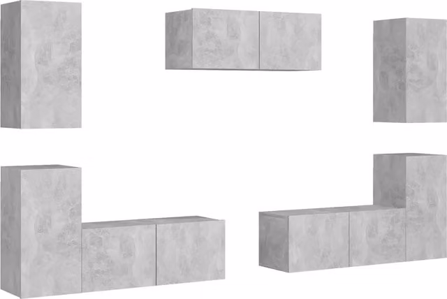Set di Mobili Porta TV 7 pz | Armadietto TV | Mobile Porta TV Grigio Cemento in Legno Multistrato