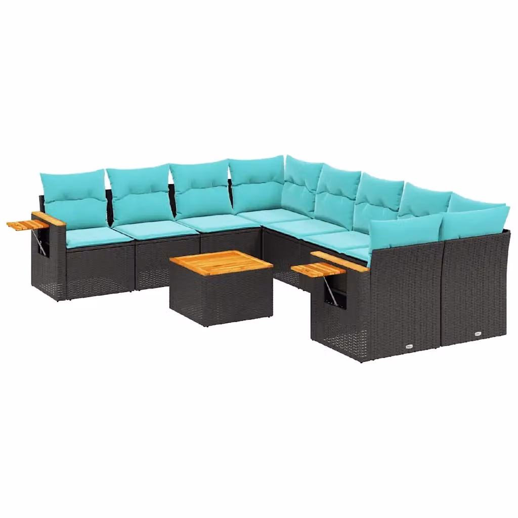 Set di divani da giardino vidaXL a forma di L in polyrattan nero con cuscini e tavolino da esterno – 2