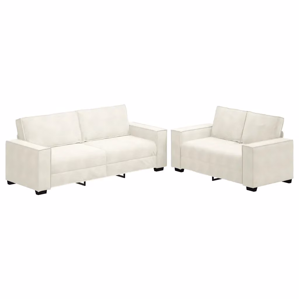 Set di divani 2 pezzi vidaXL in velluto beige con cuscini, composto da un divano a 2 posti e un divano a 3 posti con braccioli e design moderno – 2