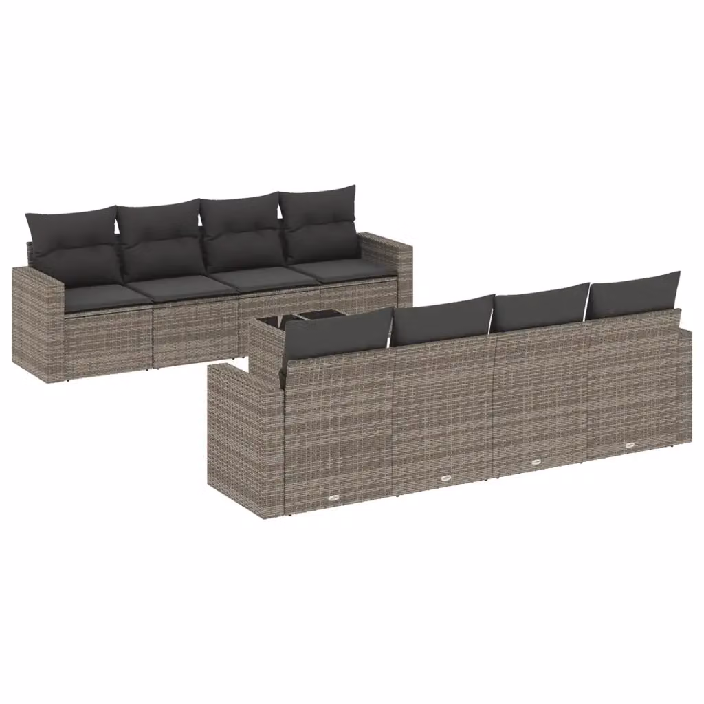 Set Divano da Giardino vidaXL 9 pz in Polyrattan Grigio con Cuscini e Tavolino – 2