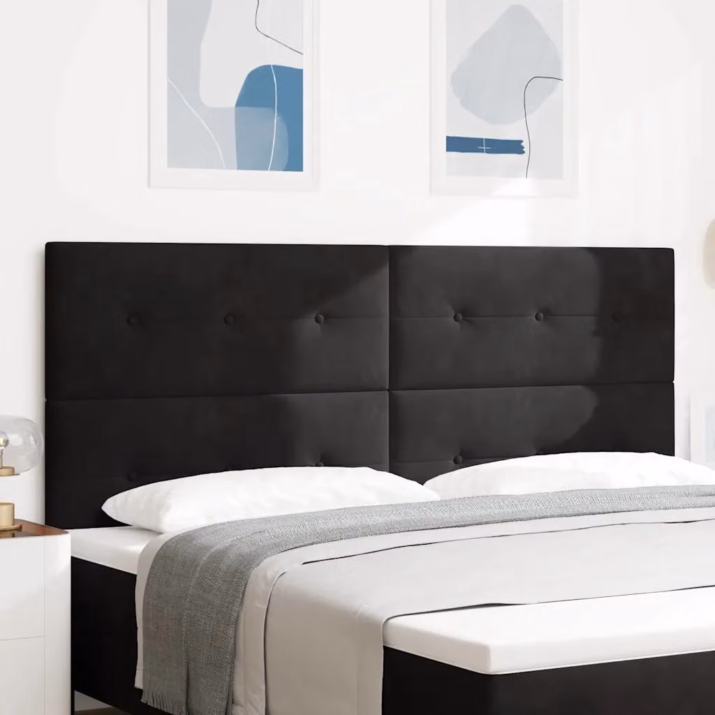 Testiera per letto moderna vidaXL in velluto nero con struttura in legno di pino, Larghezza: 200 cm
