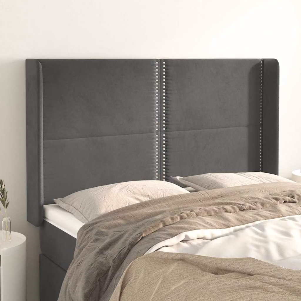 Testiera ad orecchio vidaXL in velluto grigio scuro L: 147 cm, P: 16 cm, H: 118/128 cm