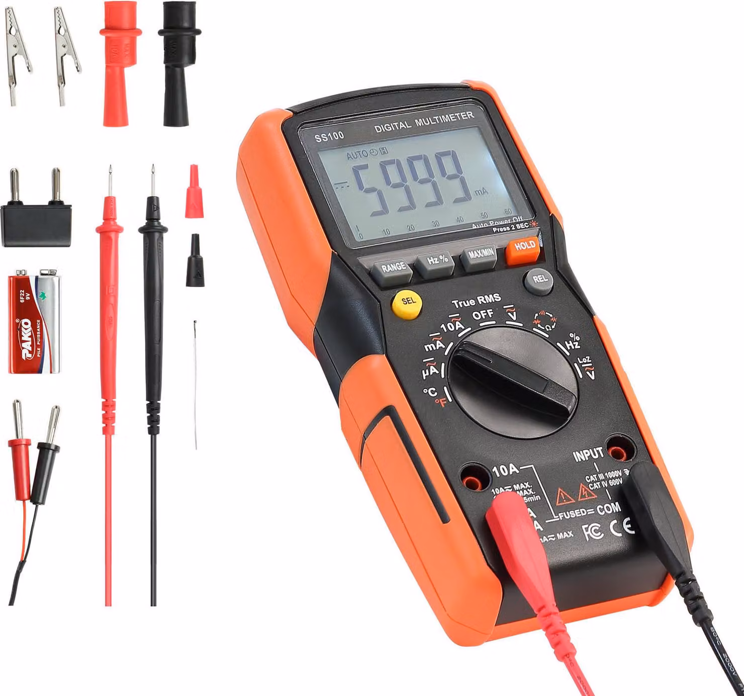 SucceBuy multimetro digitale con 6000 conteggi, voltmetro e tester di corrente TRMS DC/AC, selezione automatica della gamma per la misurazione di tensione, corrente, resistenza, capacità, temperatura, diodi, continuità e bassa impedenza